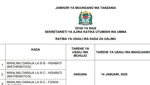 Ratiba ya Usaili wa Walimu 2025 – Kada za Ualimu